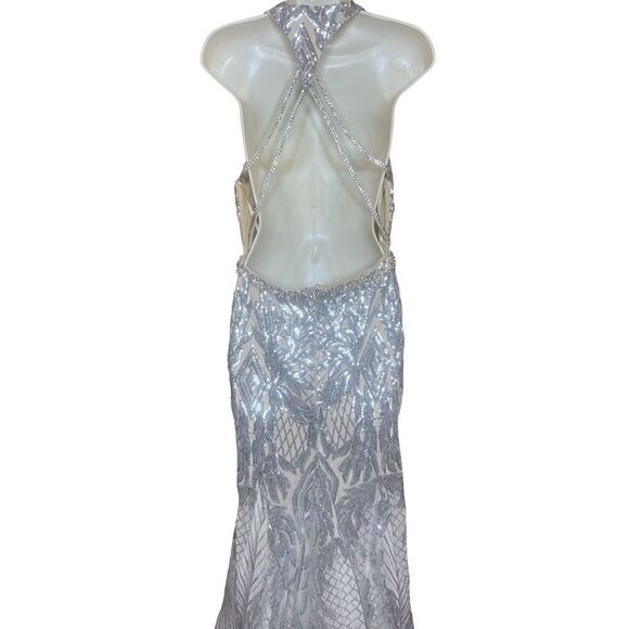 Mac Duggal Prom Long Formal Evening Dress in Silver/Nude NWOT Size 6 - Picture 6 of 8